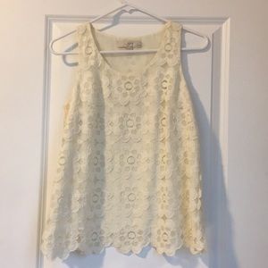 LOFT Petites Cream Scalloped, Lace Tank Size S